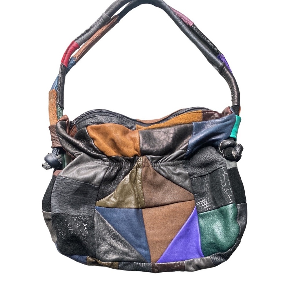 Vintage 80s Leather Patchwork Shoulder Bag - Picture 6 of 13